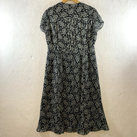 Anne Klein Womens Silk Midi Dress Sz 8 Black Chiffon Floral Flowy Dark Cottage - Picture 7 of 16
